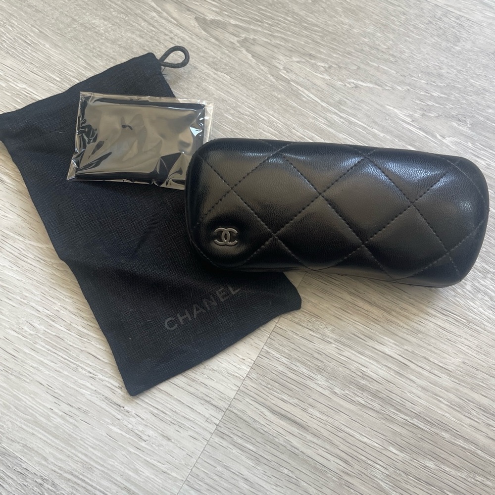 CHANEL Black Quilted Leather Eyewear Case with CC Logo